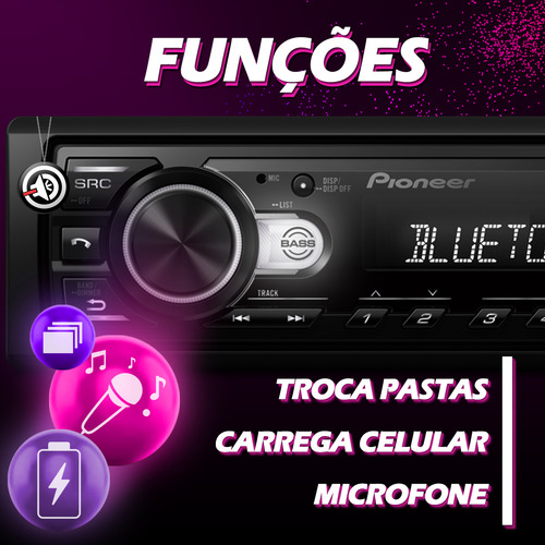 Rádio Pionner Mp3 Player Automotivo Mvh-s235 Bt Mvh Bt Usb