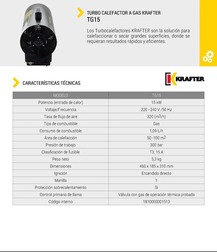 Turbo Calefactor Krafter Gas 15 Kw Mod Tg15