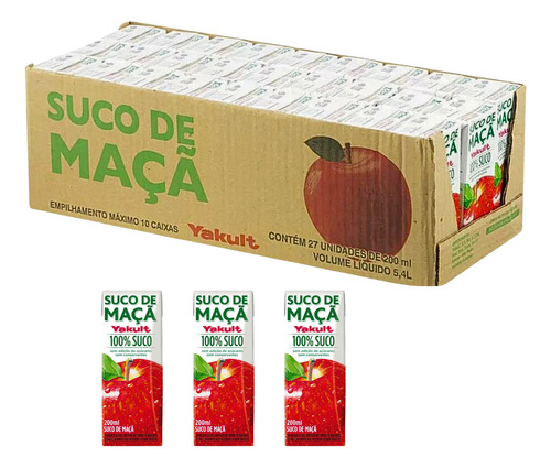 Yakult suco de maçã caixa com 27 unidades sem glúten 200 ml