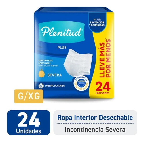 1 Pqt Calzón Plenitud Incontinencia Fuerte Talla G/xg 24u