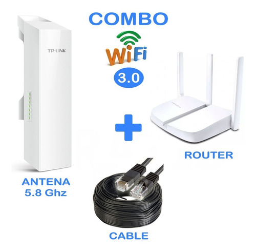 Combo Antena + Router + Cable X 15 Metros Wifi San Luis 3.0 