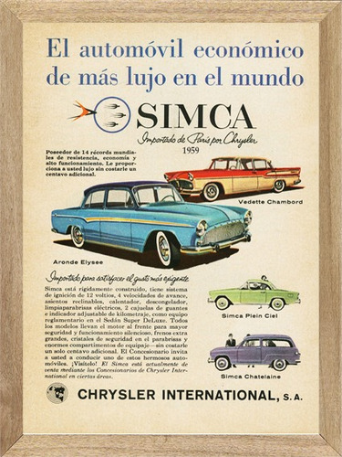 Autos Simca 1959 Cuadro Poster Cartel Publicidad   C240