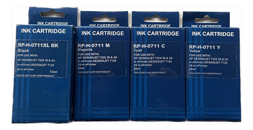 4 Tintas Compatibles Con Hp 711 Designjet T120 T520 B,m,c,y