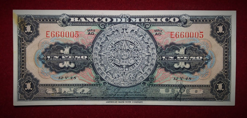 Billete 1 Peso México 1948 Calendario Azteca Pick 38 D.4 