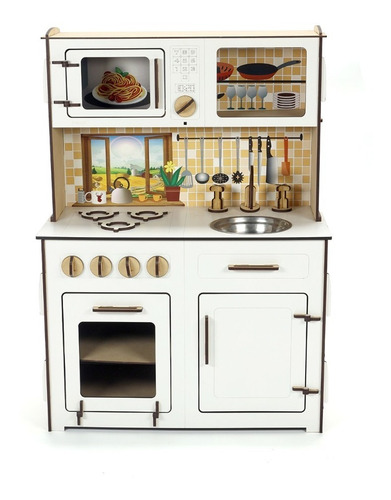 Imagen 6 de 10 de Cocina De Madera Con Heladera Y Lavarropas Infantil Cocinita