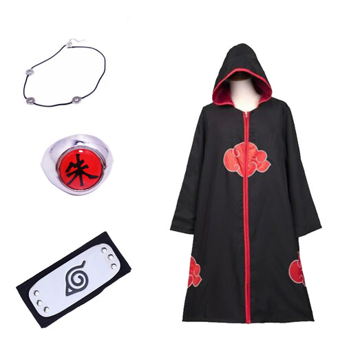 4pcs Naruto Akatsuki Cosplay Cloak, Anillo, Diadema Y Collar