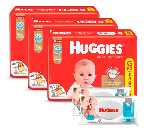 Huggies Supreme Care G X3 + Toallitas Puro Natural 80 X2