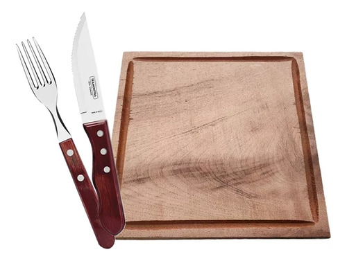 Set Asado Cuchillo Jumbo Plato Tenedor Madera Pack X6