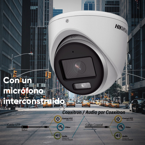Hikvision Kit De 4 Cámaras De Seguridad Metálicas Con Micrófono Integrado Turret 3k 5mp Imagen A Color 24/7 Exterior Ip67 + Dvr 8mp 4 Canales Turbohd + 4 Canales Ip + 2tb Hdd Ids2ce70kf0t-plus-sc+2tb