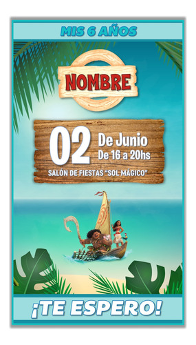 Invitación Tarjeta Digital Personalizada Moana