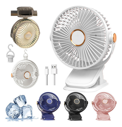 Ventilador Escritorio Recargable Portatil Luz 5 Velocidades