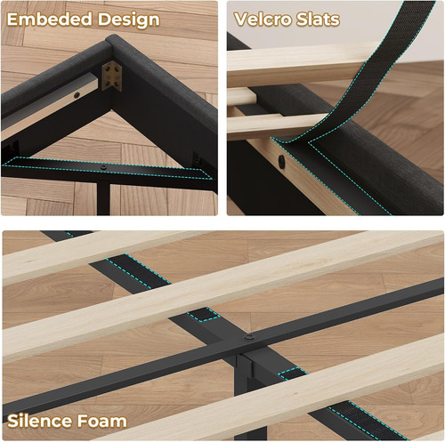 Bed Frame King Size C/ Cabecera Con Luz Led & Usb Grey