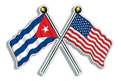 Imagen 1 de 1 de Banderas De Estados Unidos Y Cuba En Polos Pegatina Cubano A
