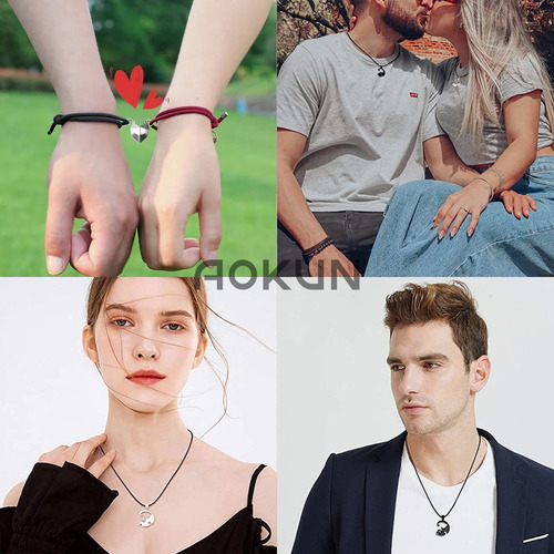 4pz Collares Y Pulseras Para Parejas Acero Inoxidable Color Negro Y Rojo