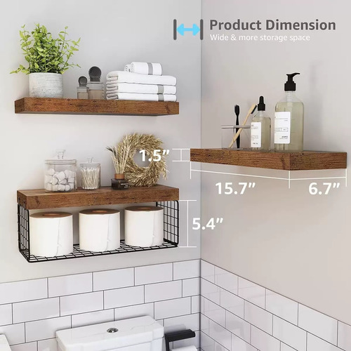 Repisas Flotantes De Madera Modernas Kit X3 Marrón