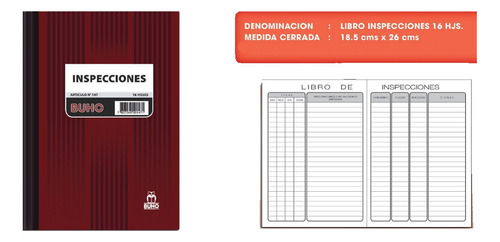 Libro Contabilidad Inspecciones 16 Hojas Buho Color Burdeo