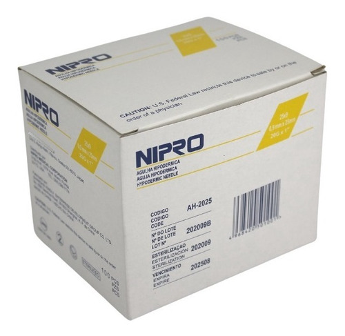 Caja Aguja HiPodérmica 20g X 1 0,9mm X 25mm 25×9 Nipro