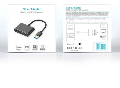 Convertidor De Vídeo Negro 5201b Usb 3.0 A Vga + Hdmi Hd