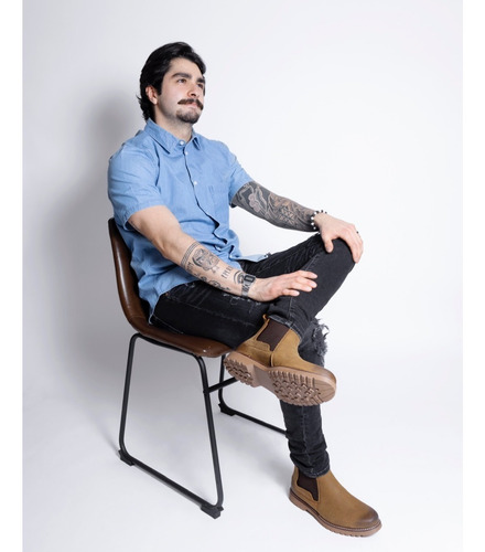 Bota Estilo Chelsea Cuero Vacuno Genuino Acabado Graso