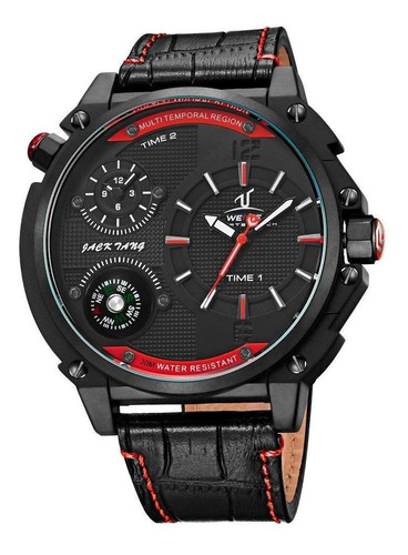 Reloj analógico Weide UV1507b para hombre, negro y rojo