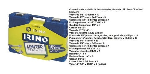 Imagen 4 de 4 de Juego De Tubos Irimo By Bahco Encastre 1/2 - 1/4 109 Piezas
