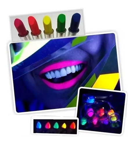 Labiales Fluor Brilla Con Luz Uv X Pack De 4 Unds Cotillon