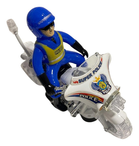 Moto Policia Camina Sola Con Luz Y Sonido Conductor Policia Color Blanco