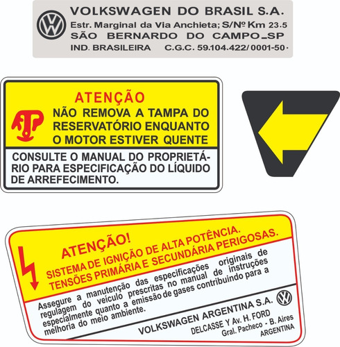Adesivos Advertencia Cofre Motor Vw Gol Bolinha 1998