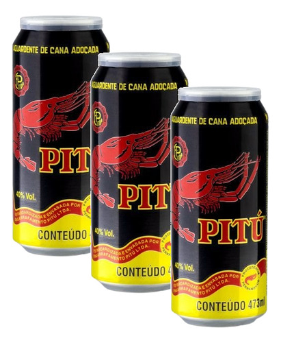 Kit 3 Aguardente De Cana Adoçada Pitú Lata 473ml