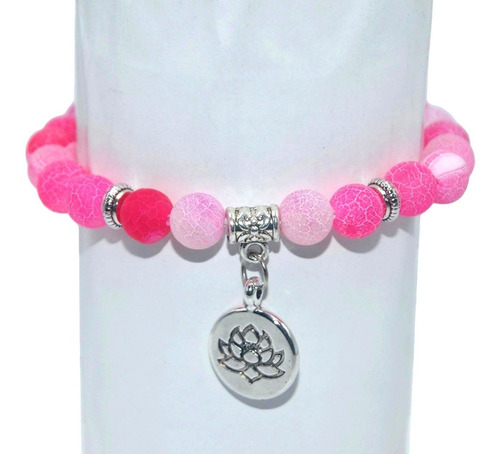 Pulsera Brazalete Ágata Rosa Natural Flor Loto Mujer Moda