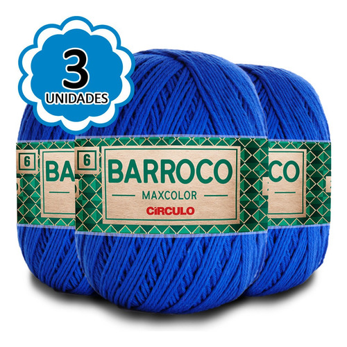 Imagem 1 de 1 de Kit 3 Barbante Barroco Maxcolor 400g N6 2829 Azul Bic