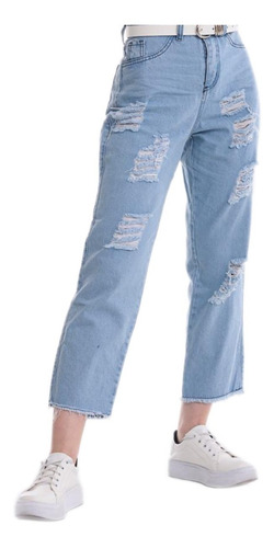 Jeans Mom Rigido Rotura Dama