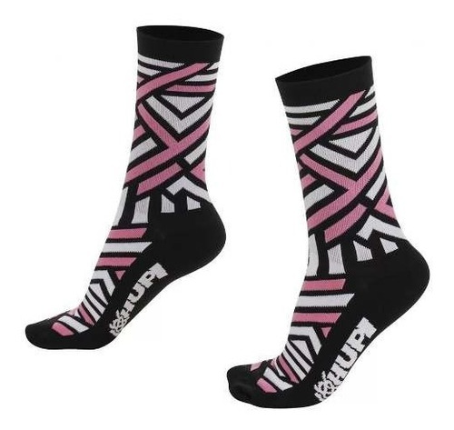 Meia Hupi Ciclista Colorful Collection Preta E Rosa Dna