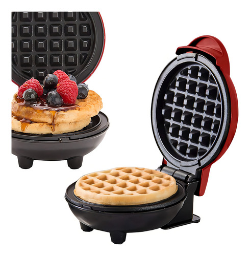 Maquina Waffle Elétrica Mini Wafer Forma De Wafler 127v Cor Vermelho