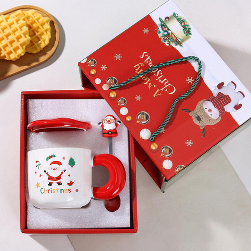 Juego De Tazas De Cerámica Navideñas Con Papá Noel Rojo