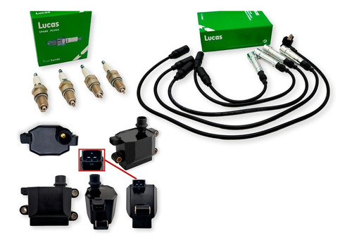 Imagen 1 de 7 de Kit Cables+bujias+bobina Volkswagen Pointer 1.6 1.8 2.0