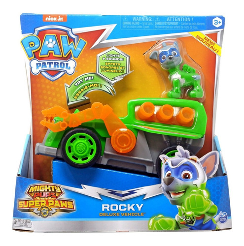 Paw Patrol Rocky Mighty Pups Super Paws Con Luz Y Sonido 