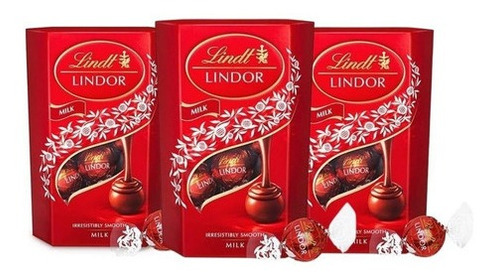 Kit C/ 3 Chocolates Lindt Lindor Milk Balls Cremoso 200 G