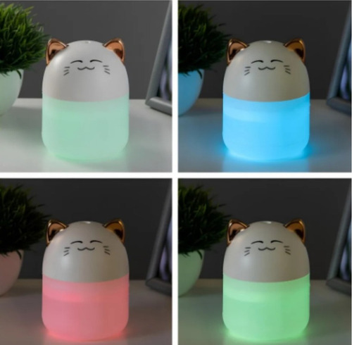 Humidifcador Ambiente Difusor Gatito Con Luz Led Aromatico Rosa