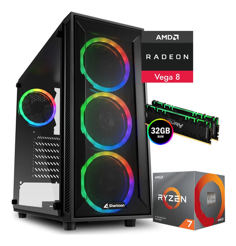 Pc Gamer Pro Ryzen 7 8 Nucleos 32gb Rgb 240ssd+1tb Vega 8