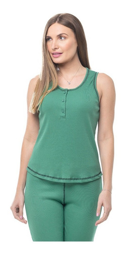 Pijama Verde Com Calça Canelada E Regata De Malha
