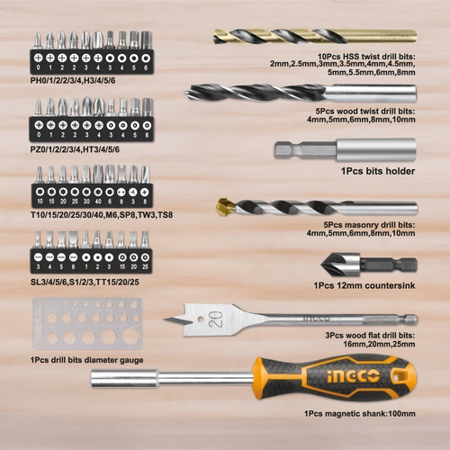 Set De Brocas Y Puntas 67 Piezas 2-10mm Ingco