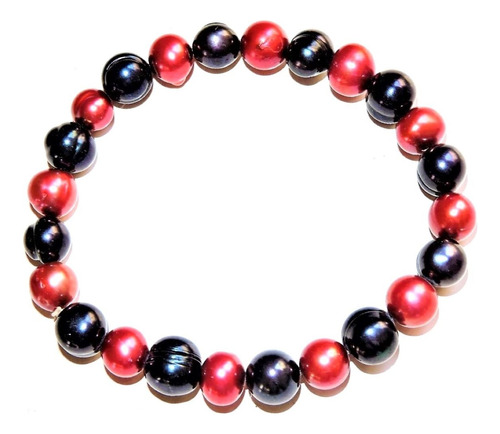 Pulsera Perla Cultivada Color Negro Y Cobre 8 Mm 