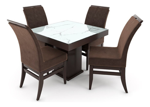 Conjunto De Mesa 100cm Com 4 Cadeiras Santiago Talismã Cor Tabaco/branco