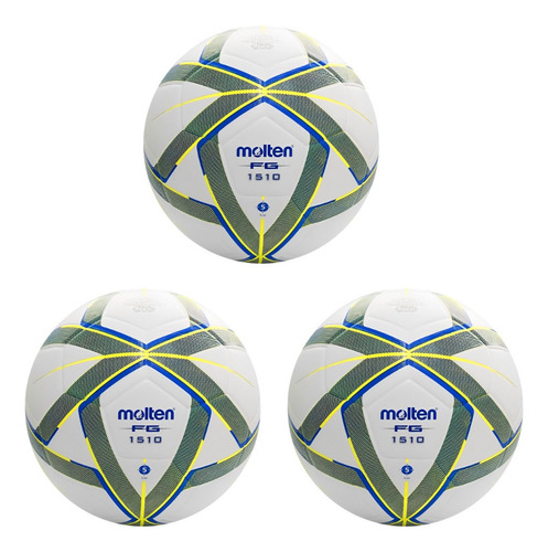 Balon Forza 1510 Molten 3 Piezas Mayoreo Futbol Laminado Color Blanco/azul/amarillo