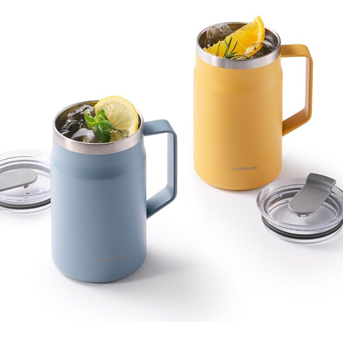 Taza Doble Pared Lock & Lock Amarillo, Con Tapa, 225 Ml