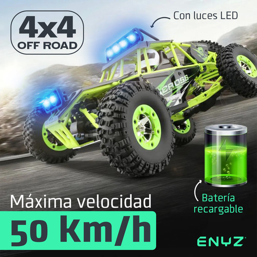 Carro De Control Remoto RC 4x4 50 km/h Wltech Wltoys 12428 Batería Extra Color Verde Neón