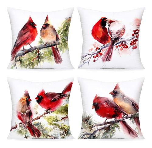 Funda De Almohada Decorativa Pájaros Cardenales, 45x45 Cm, S