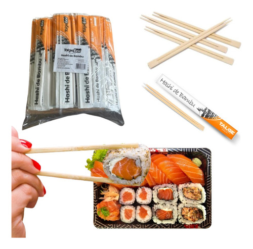 Palito Hashi De Bambu Descartável C/ 100 Pares Sushi Sashimi