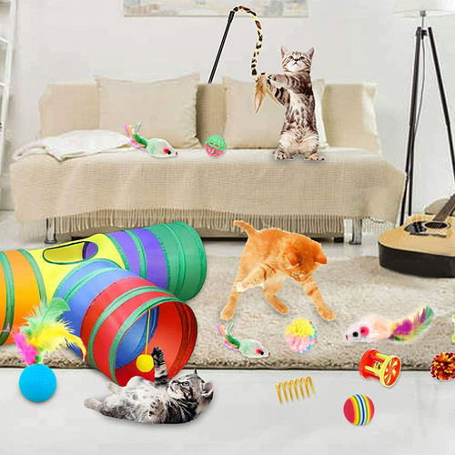 Juego 22pk Túnel De Gato Plegable Juguete Mascota Pluma Bola